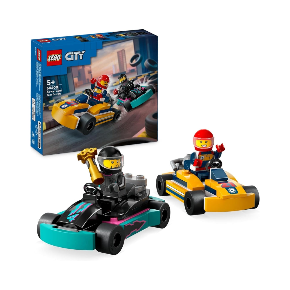 LEGO City Go-Kart e Piloti, Modellini da Costruire di Mini Go Kart da Corsa con 2 Minifigure di Piloti, Veicoli Giocattolo per Bambini e Bambine da 5 Anni in su, Regalo Divertente 60400