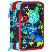 Astuccio Completo 3 Zip SJ Gang Game Led Boy - Azzurro/Rosso