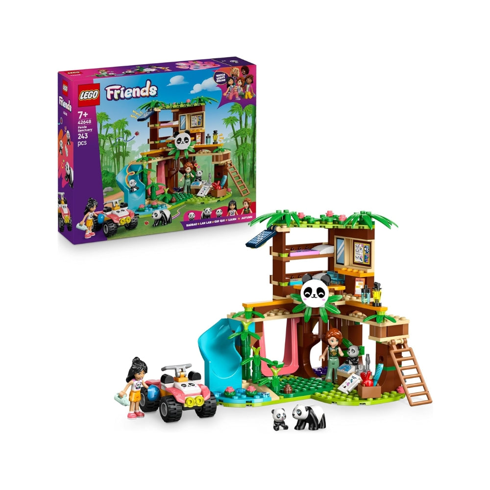 LEGO Friends Il Santuario dei Panda Giocattolo per la Cura degli Animali con Casa sull'Albero, Veicolo ATV, 2 Mini Bamboline e 3 Panda - Giochi Creativi per Bambine da 7 Anni in su - 42648