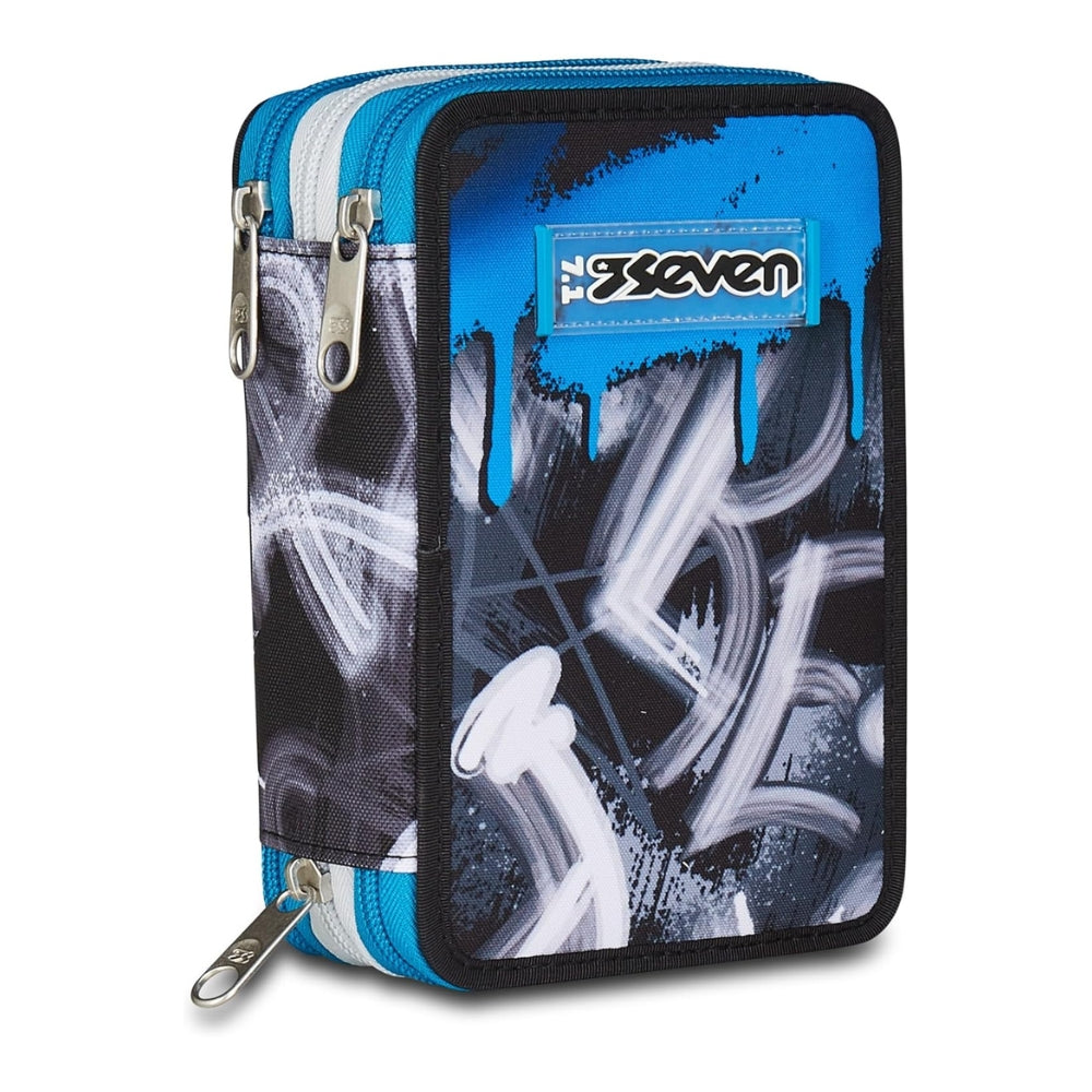 Astuccio Completo 3 Zip Seven Quick Graffiti Boy - Blu/Grigio