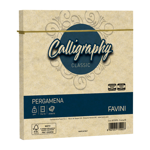Busta Calligraphy Pergamena - 170 x 170 mm - 90 gr - Favini - conf. 25 pezzi