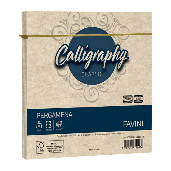 Busta Calligraphy Pergamena - 170 x 170 mm - 90 gr - Favini - conf. 25 pezzi