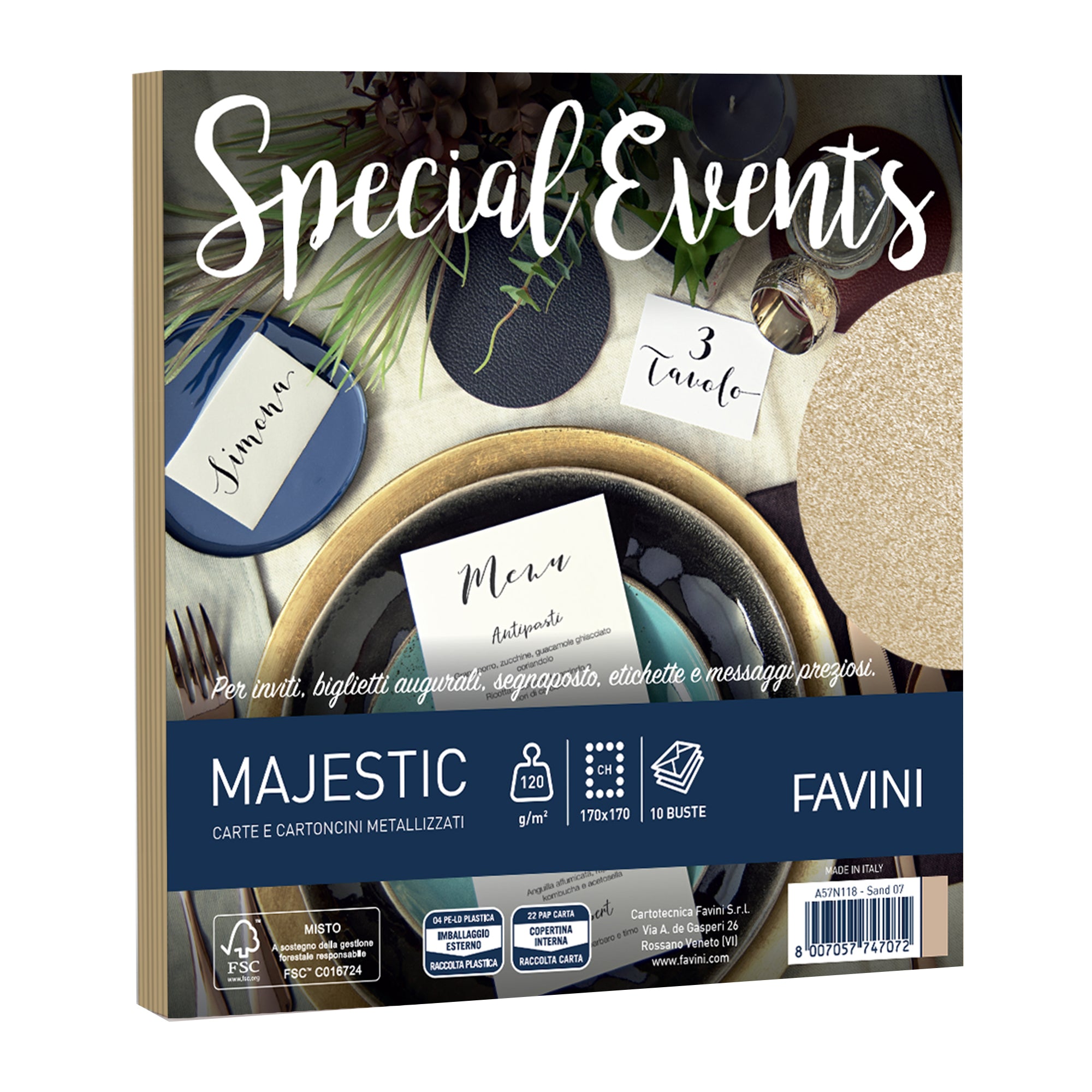 Buste metallizzate Favini Special Events, 10 buste,  120 g/m², formato 17X17 cm