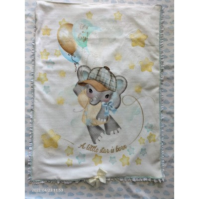 Copertina In Pile E Cotone Cm 70x90 Con Stampato Bimbo/a Elefantino