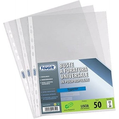 Favorit Buste A Foratura Universale In Polipropene Spessore Superior - 22x30 - 50 Pz - Lisce