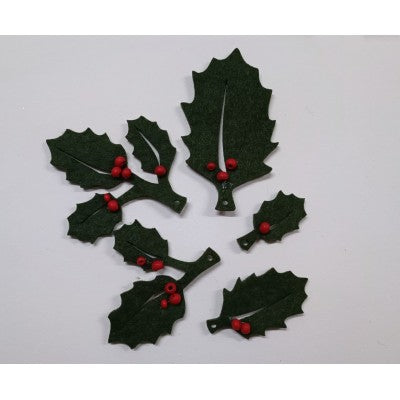 Set 5 Foglioline Vischio In Feltro - Verde Scuro