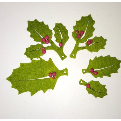 Set 5 Foglioline Vischio In Feltro - Verde Chiaro