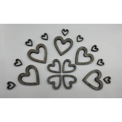 Set 20 Sagome Cuori Grigi In Legno