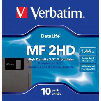 Floppy Disk 3.5" 1,44mb Verbatim Mf 2hd  Datalife Formatted - (confezione 10 Pezzi)