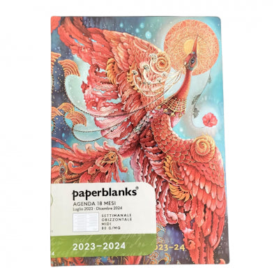 Agenda Paperblanks 2023-2024, 18 Mesi, Midi, Orizzontale, Uccelli Della Felicità, Uccello Di Fuoco - 13 X 18 Cm