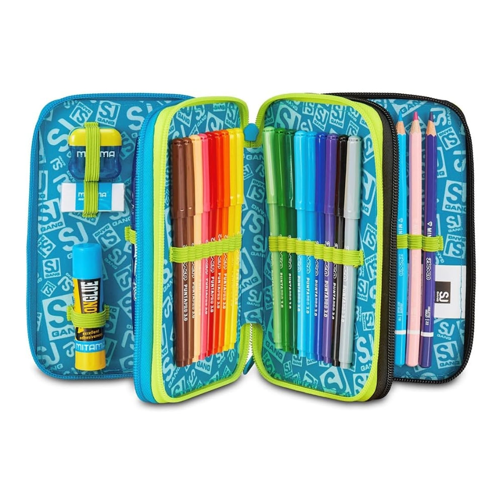 Astuccio Completo 3 Zip SJ Gang Led Look - Blu/Lime