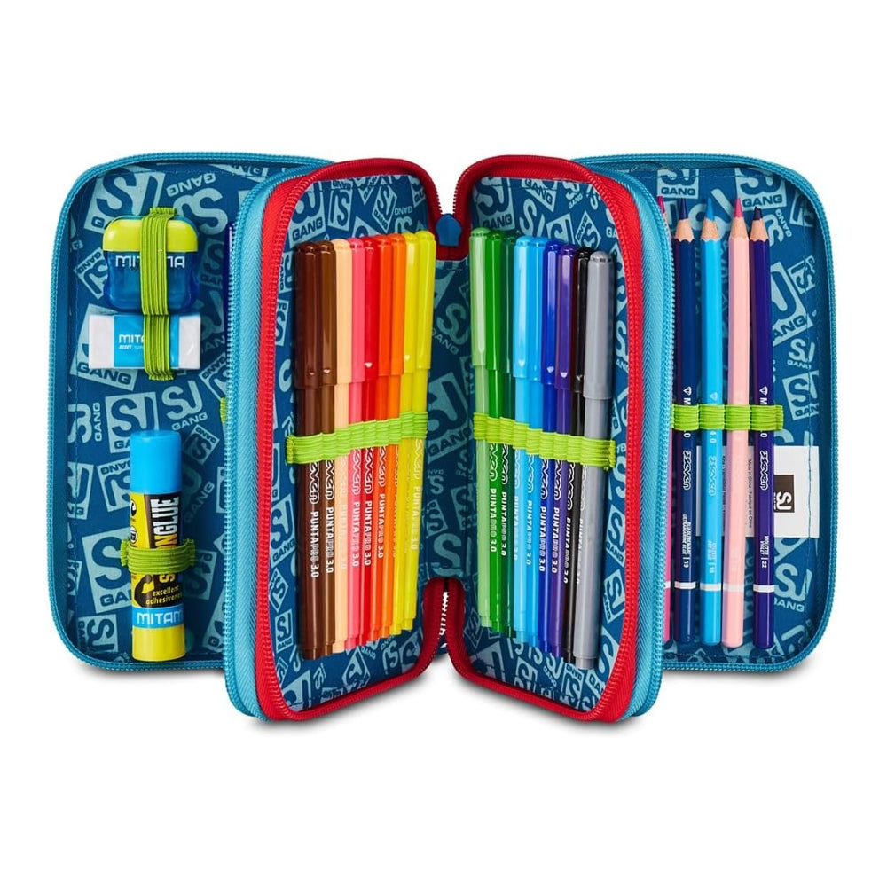 Astuccio Completo 3 Zip SJ Gang Sharky Skate - Blu/Rosso