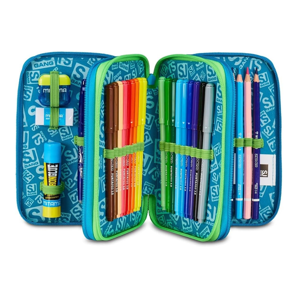 Astuccio Completo 3 Zip SJ Gang Air Tiger - Blu/Lime