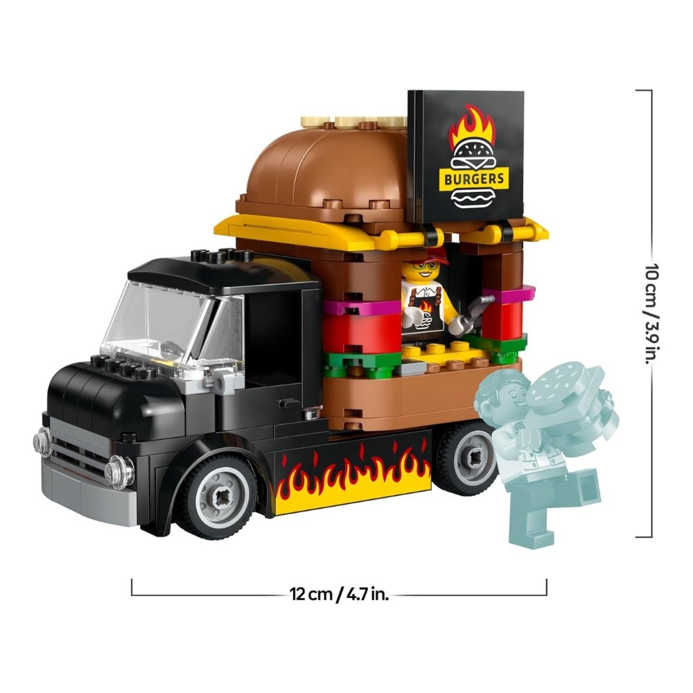 LEGO City Furgone degli Hamburger Giocattolo, Veicolo da Costruire per Bambini e Bambine da 5 Anni in su, Camion Food Truck con Accessori per Cucinare e 2 Minifigure, Regalo Divertente 60404