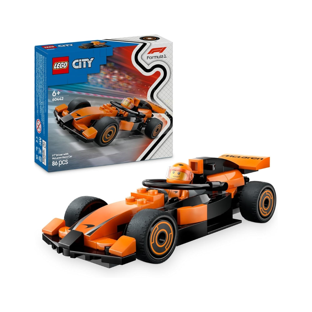 LEGO City Pilota e Monoposto McLaren F1 - Modello di Macchina Giocattolo da Formula 1 con Minifigure - Idea Regalo per Bambini e Bambine da 6 Anni in su o per Adulti Fan delle Auto da Corsa - 60442