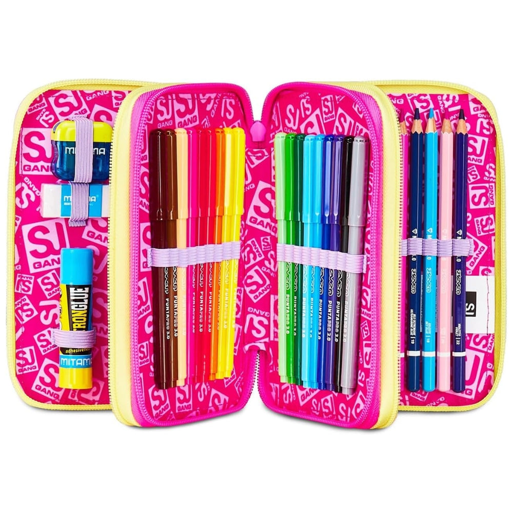Astuccio Completo 3 Zip SJ Gang Game Led Girl - Fucsia/Rosa