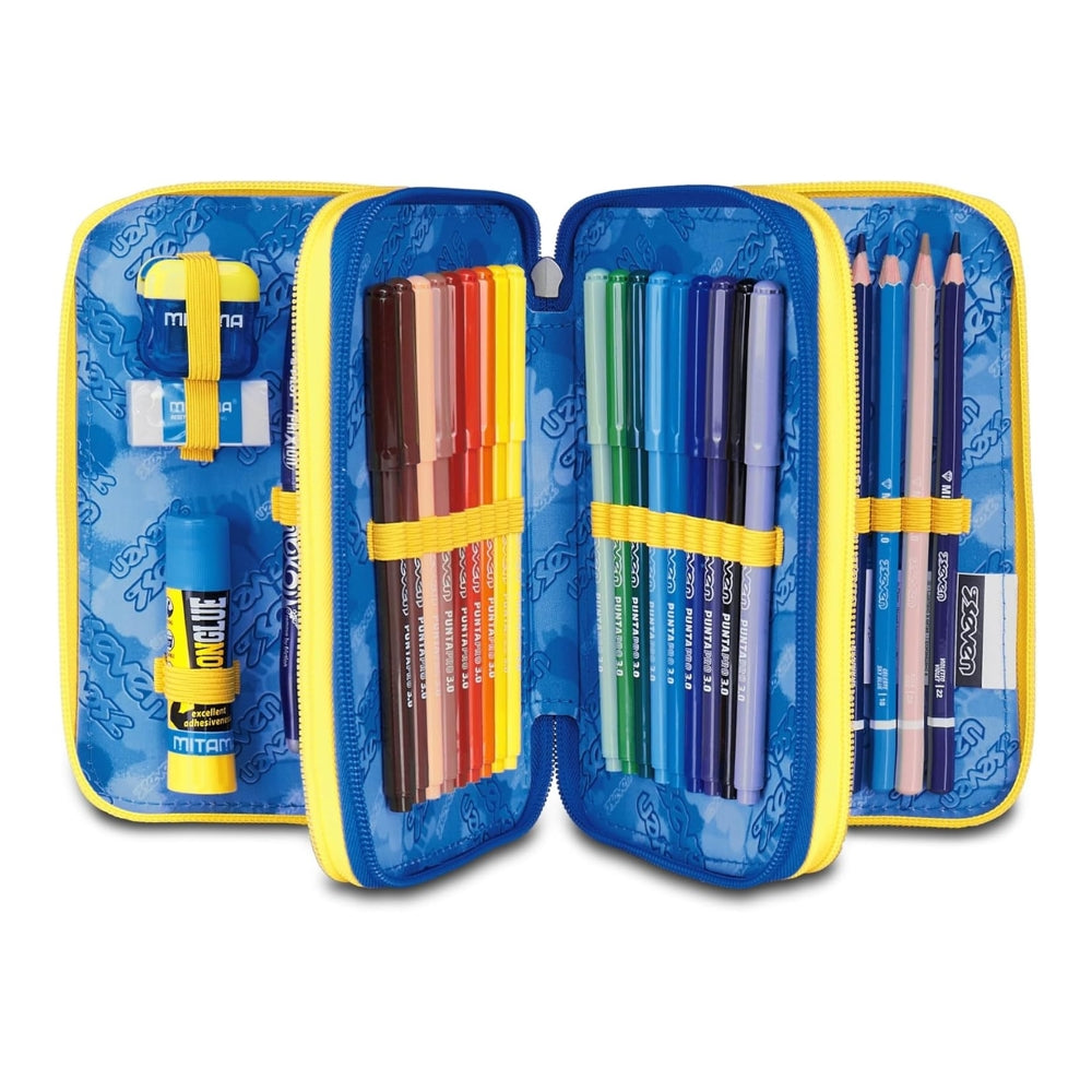 Astuccio Completo 3 Zip Seven Hidden Spot Boy - Blu/Giallo