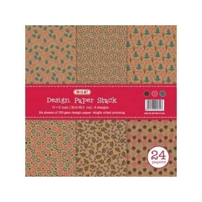 Carta Kraft 30,5 X 30x5 Cm 250gsm Stampa 1 Lato 24 Fogli 6 Soggetti Natalizi Arte Creativa Scrapbooking Wiler