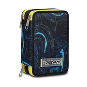 Astuccio Scuola 3 Zip Seven - Fluo Stamp, Multicolore - Attrezzato Con Matite, Pennarelli E Altro