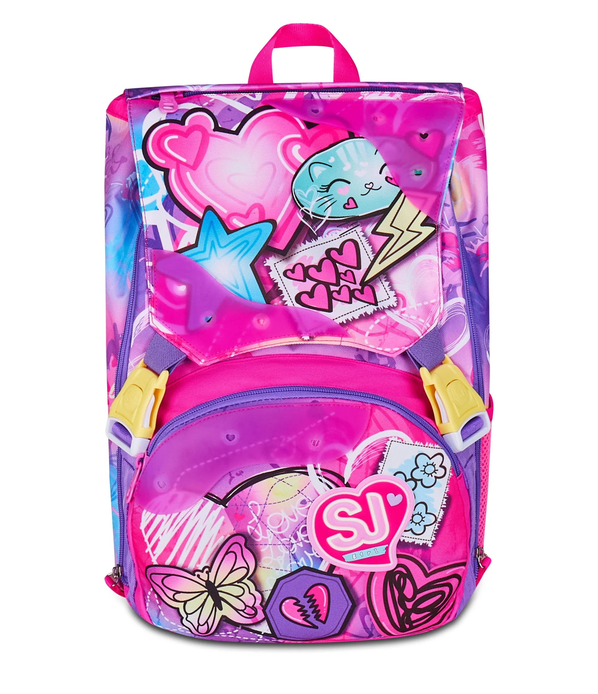 Zaino Scuola Estensibile Big 24L - SJ GANG Tinypatch Girl - con Patch Riposizionabili – Fucsia