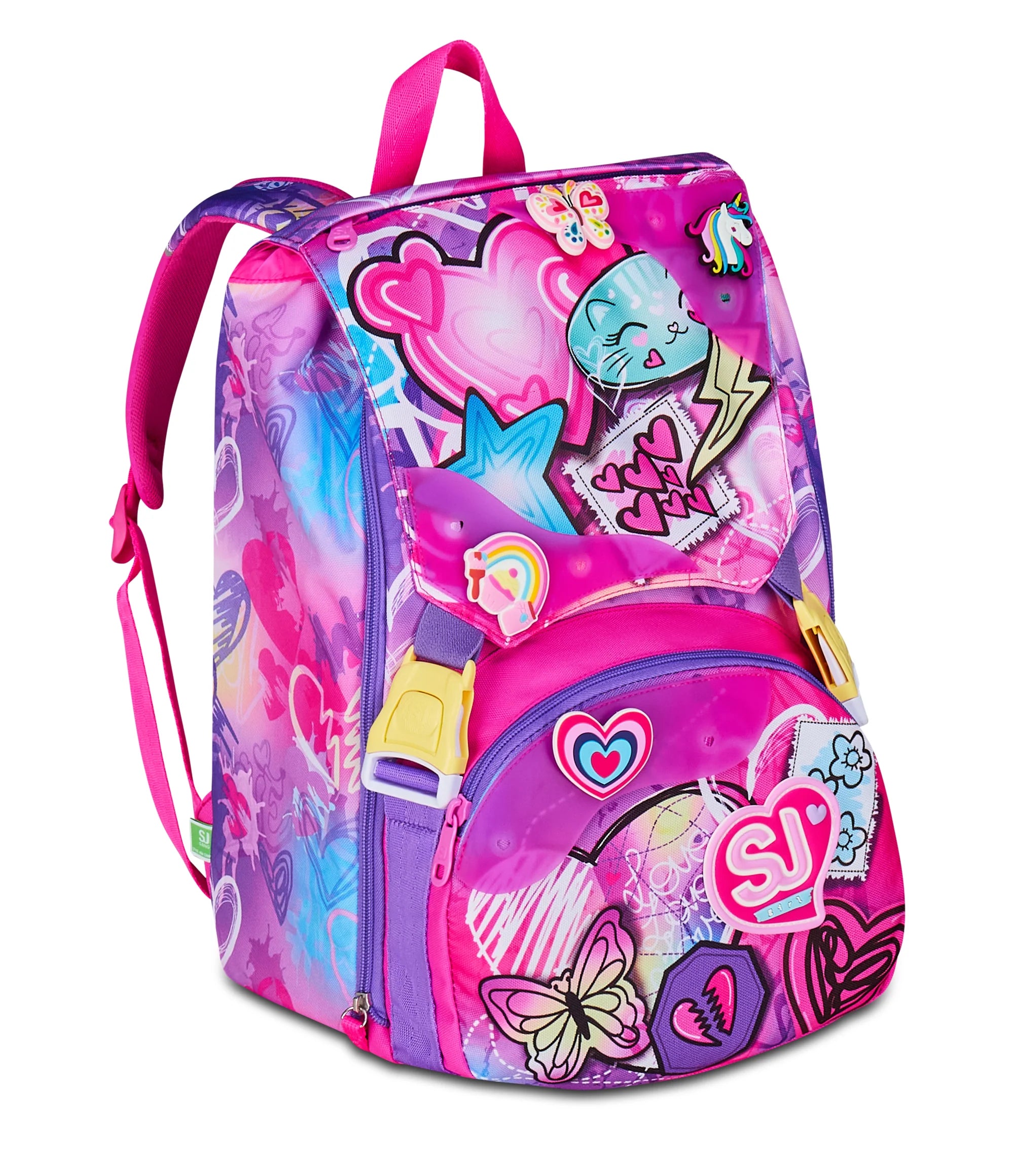Zaino Scuola Estensibile Big 24L - SJ GANG Tinypatch Girl - con Patch Riposizionabili – Fucsia
