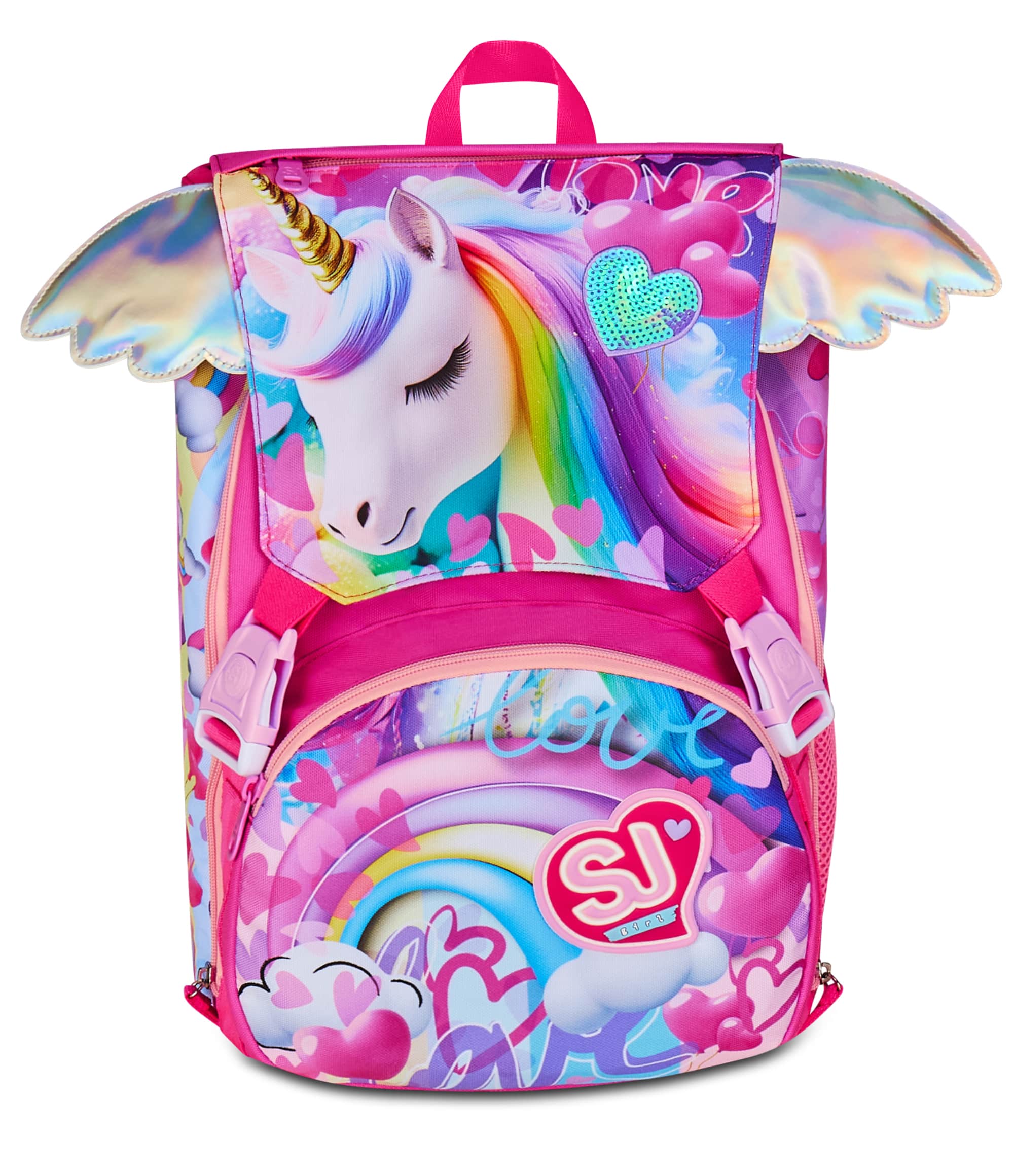 Zaino Scuola Estensibile Big da 24L - SJ GANG Flyunicorn Girl - Fucsia con Ali a Scomparsa