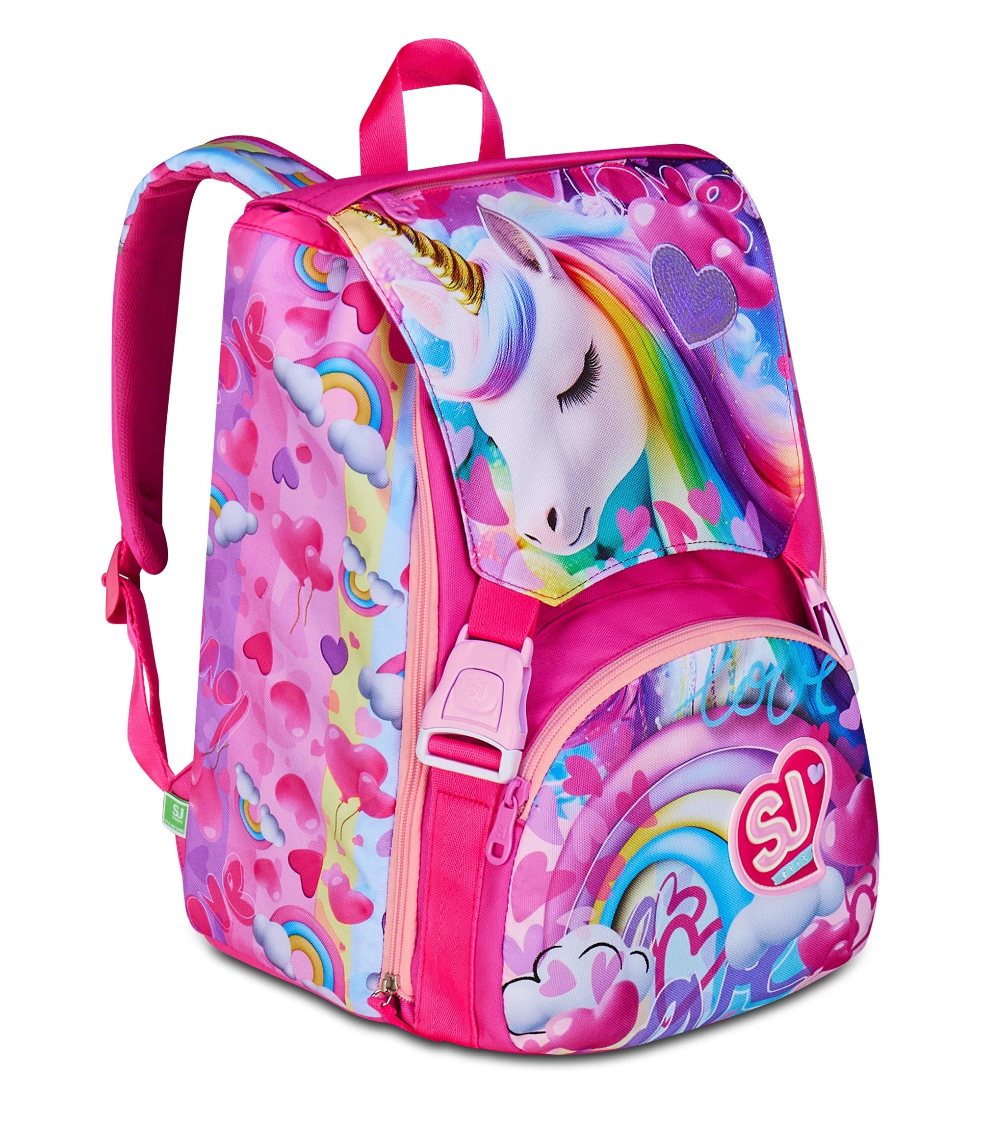 Zaino Scuola Estensibile Big da 24L - SJ GANG Flyunicorn Girl - Fucsia con Ali a Scomparsa