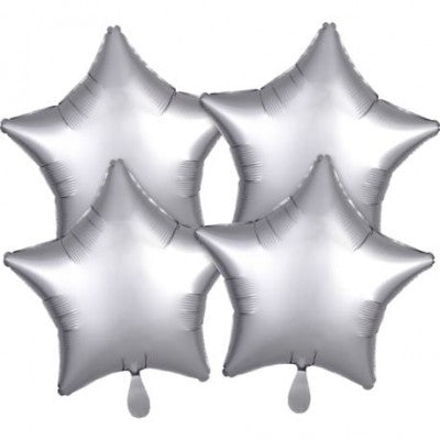 Set 4 Palloncini Stella Mylar 45 Cm Satinato Platino