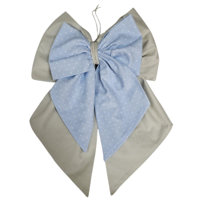 Fiocco Nascita Semplice Doppio - Azzurro Pois E Grigio
