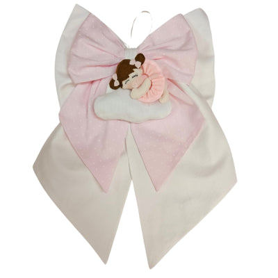Fiocco Nascita Ballerina Su Nuvoletta - Rosa A Pois