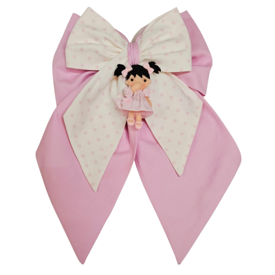 Fiocco Nascita Bambolina Rosa E Bianco A Pois