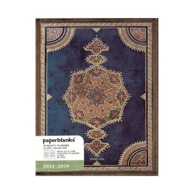 Agenda Settimanale Ultra Paperblanks 2024, 18 Mesi, Arte Della Rilegatura Safavita, Indaco Safavita - 18 X 23 Cm