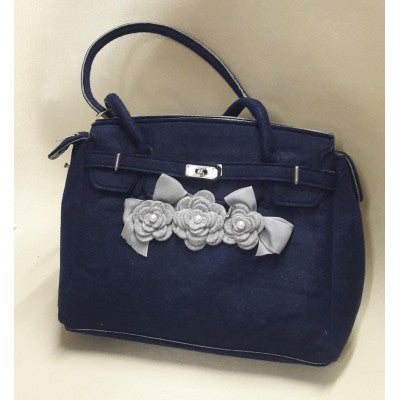Borsa In Feltro Blu Con Fiori
