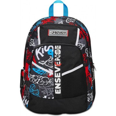 Seven Zaino Scuola Advanced, Half Street, Nero Rosso