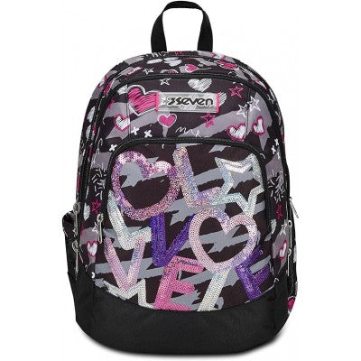 Seven Zaino Scuola Advanced, Draft Heart, Nero Fucsia