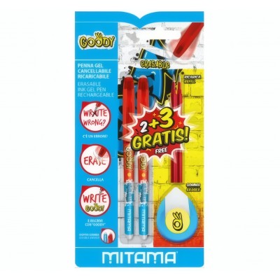 Set 2 Penne Cancellabili Ricaricabili – Rosso + 2 Ricariche + 1 Gomma - Mitama Goody