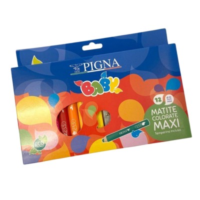 Matite Colorate Maxi Pigna Baby Da 12 + Temperino Incluso