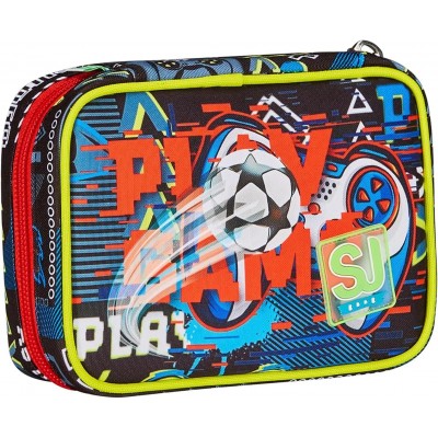 Sj Gang Astuccio Scuola Speed Pad, Rosso, Nero, Funnygoal Portapenne Mono Scomparto Con Plance Amovibili E Penne, Matite, Colori