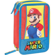 Super Mario - Astuccio Scuola 3 Scomparti Con Set Cancelleria, 20x13hx7 Cm