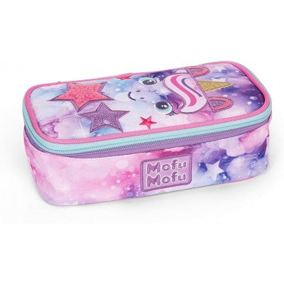 Mofu Mofu - Astuccio Ovale Con Divisorio Interno E Passanti Elastici, Pratica Chiusura A Zip, 22x7,5hx11 Cm, Lilla