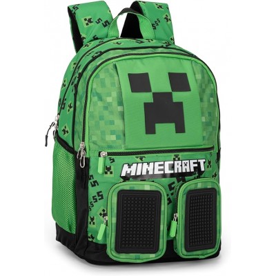 Minecraft - Zaino Scuola, Spallacci Regolabili E Imbottiti, 32x43hx23cm, Verde
