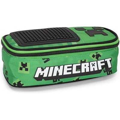 Minecraft - Astuccio Scuola Ovale Minecraft, Con Divisorio Interno Con Passanti Elastici, 22x7hx9,5 Cm, Verde