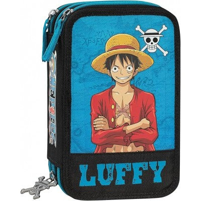 One Piece - Astuccio Scuola Ufficiale, 3 Scomparti Completo Di Set Cancelleria, 20x13hx7 Cm