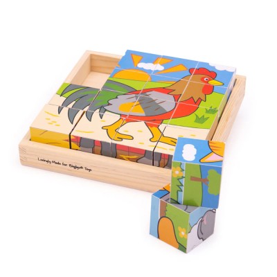 Puzzle Cubi In Legno "animali Della Fattoria" - Bigjigs Toys