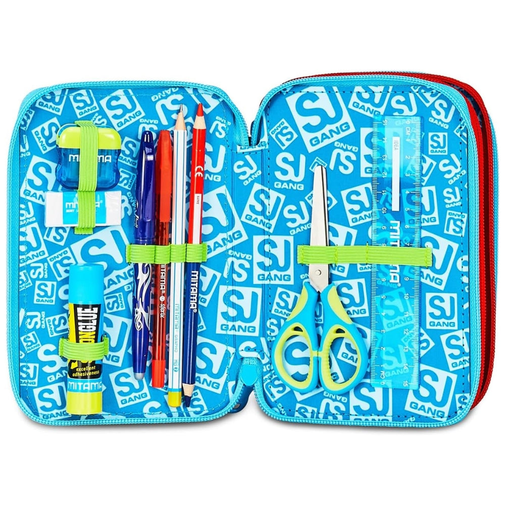 Astuccio Completo 3 Zip SJ Gang Game Led Boy - Azzurro/Rosso