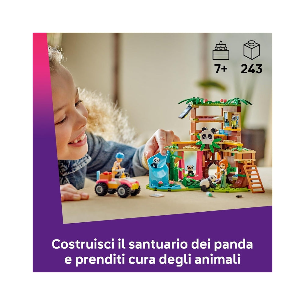 LEGO Friends Il Santuario dei Panda Giocattolo per la Cura degli Animali con Casa sull'Albero, Veicolo ATV, 2 Mini Bamboline e 3 Panda - Giochi Creativi per Bambine da 7 Anni in su - 42648