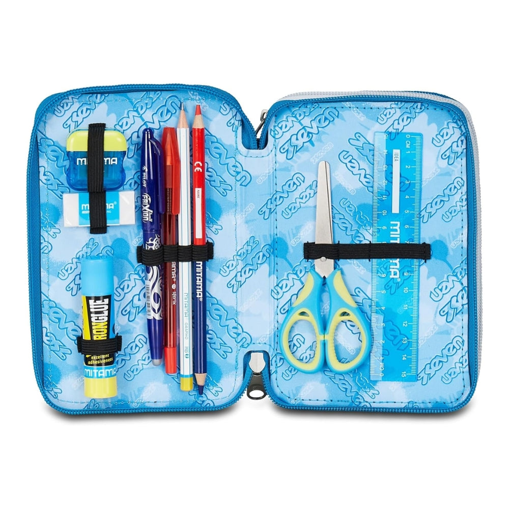 Astuccio Completo 3 Zip Seven Quick Graffiti Boy - Blu/Grigio