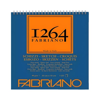 Fabriano Blocco 1264 Schizzi Spiralato Lato Corto - 90 Gsm - 30 Cm X 30 Cm - 120 Fogli