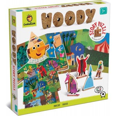 Ludattica - Woody Story Puzzle - Pinocchio | Puzzle In Legno Bambini 3+ Anni Di 24 Pezzi