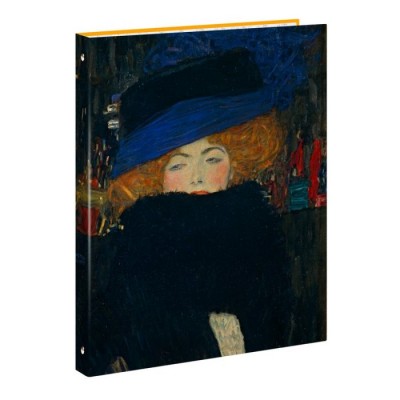 Cartella Image - 4 Anelli Tondi - Diametro 30 Mm - G. Klimt - Signora Con Cappello E Boa Di Piume